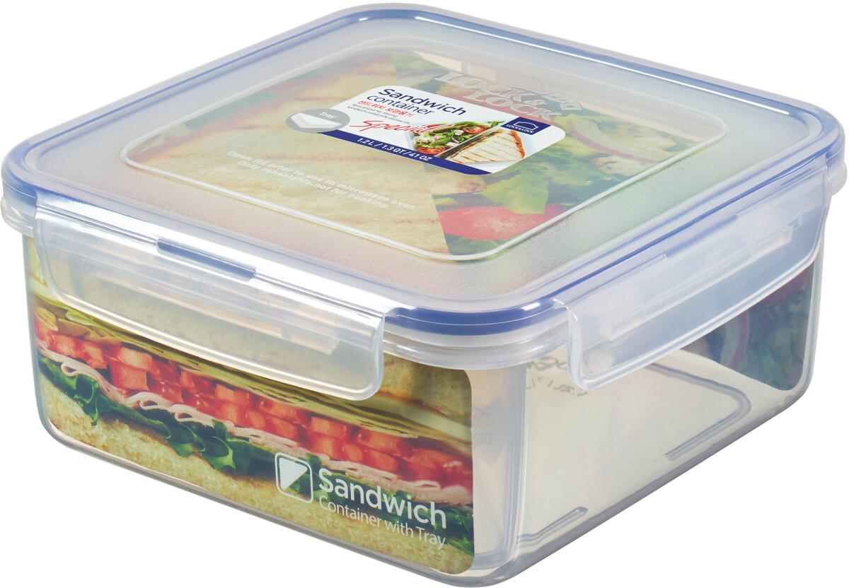 Matboks ToGo med sandwichinnlegg 1,2L 165x165x76mm Lock&Lock oversikt bakside