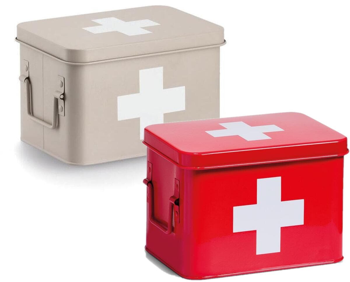 Medisinskrin i pulverlakkert metall med 4 rom 21,5x16x16 cm - Zeller forfra