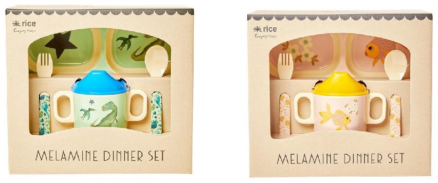 Melamin barneservise 4-deler med dyremotiv - Rice forfra