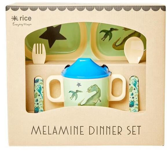 Melamin barneservise 4-deler med dyremotiv - Rice bakside