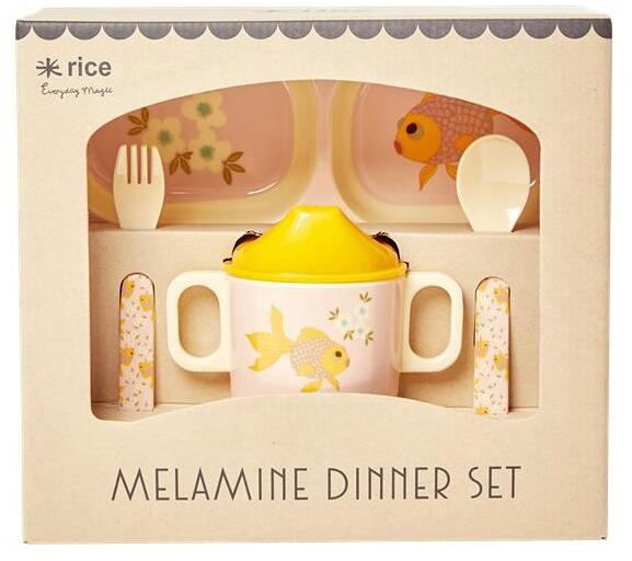 Melamin barneservise 4-deler med dyremotiv - Rice montert