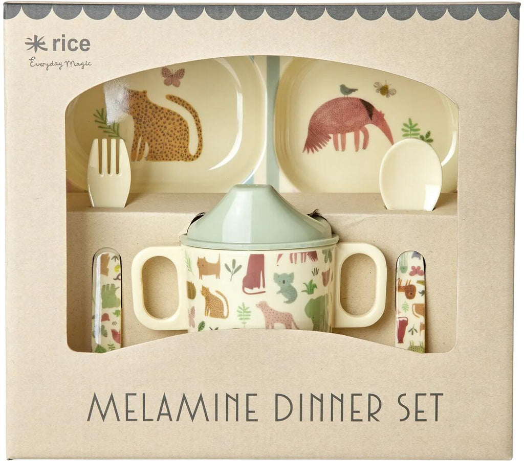 Oversikt over Melamin barneservise 4-deler med dyremotiv - Rice