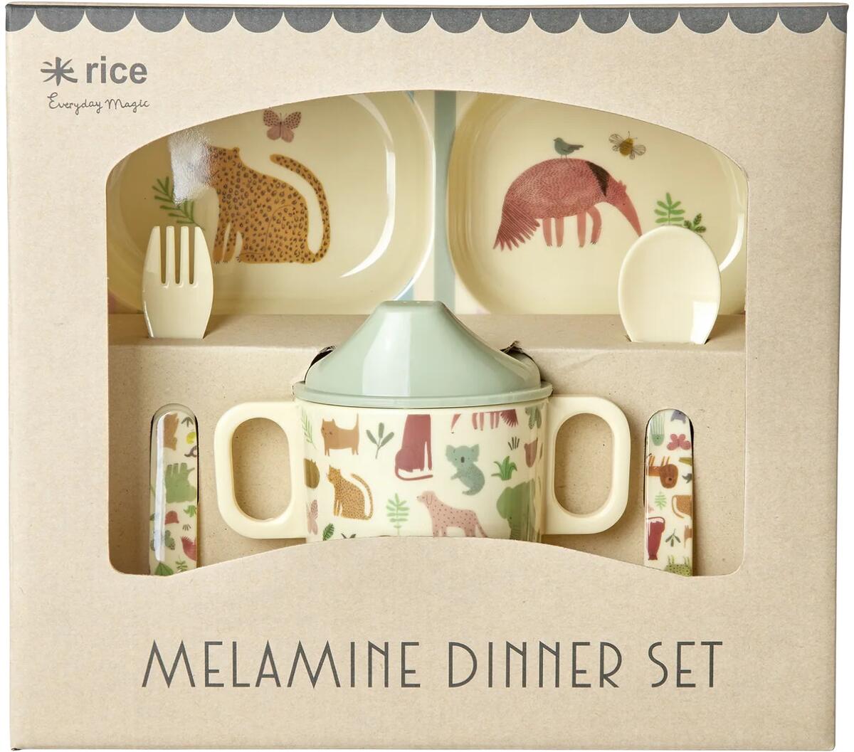 Oversikt over Melamin barneservise 4-deler med dyremotiv - Rice