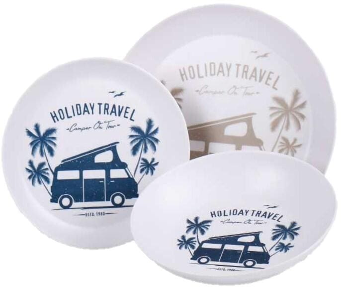 Melamin servicesett 6-deler vintage-design 1,7 kg Holiday Travel forfra