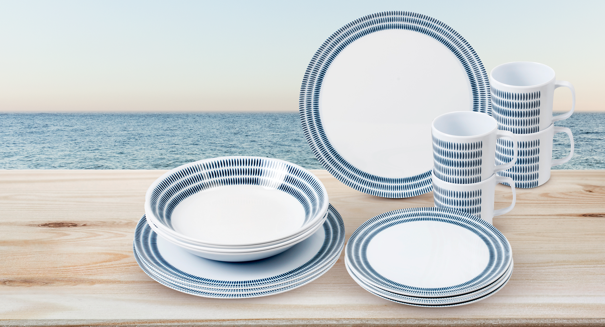 Melamin servicesett Bluebay 16 deler for 4 personer - Brunner forfra