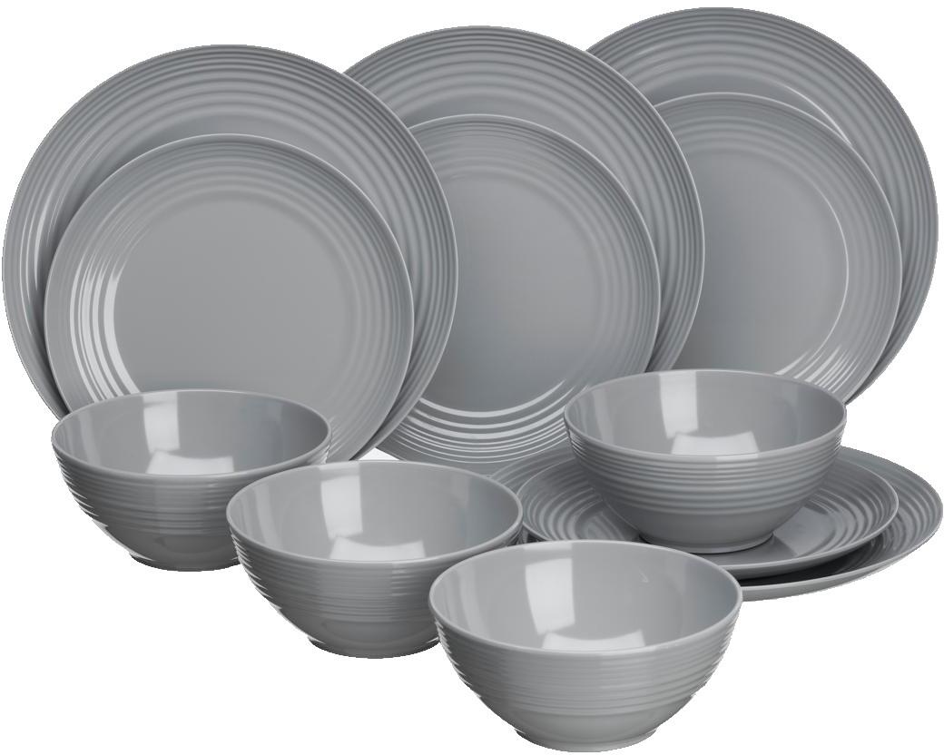Melamin servicesett Cool Grey 12 deler for 4 personer Flamefield sett foran