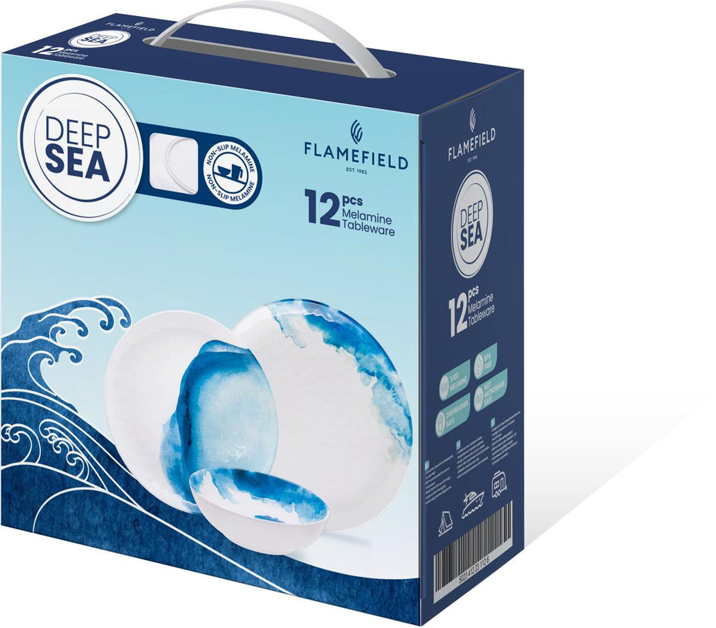 Melamin servicesett Deep Sea 12 deler BPA-fri Flamefield nærbilde