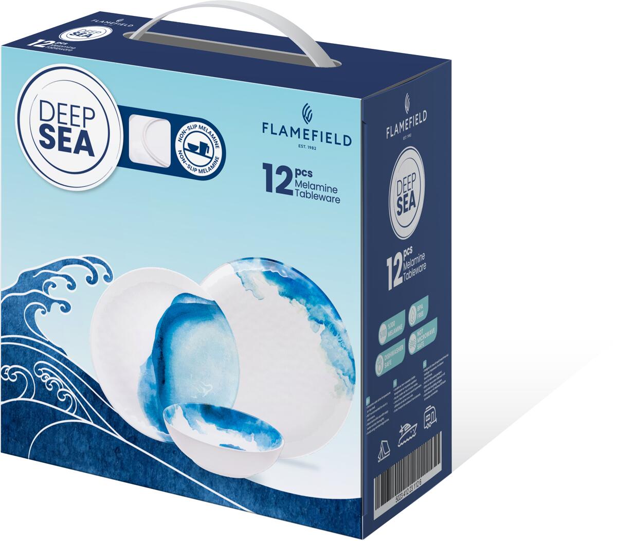 Melamin servicesett Deep Sea 12 deler BPA-fri Flamefield nærbilde