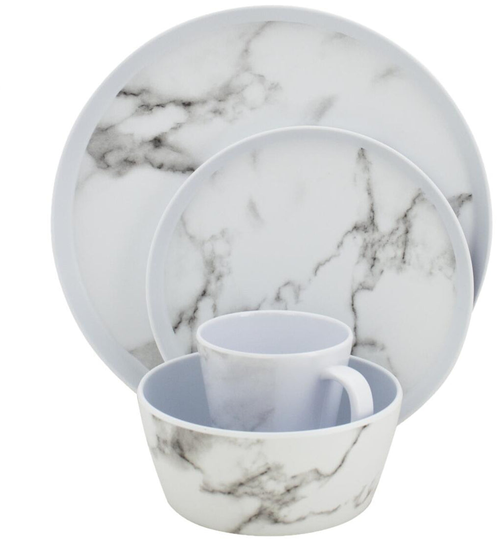 Melamin servicesett Marble 16 deler forfra med marmordesign