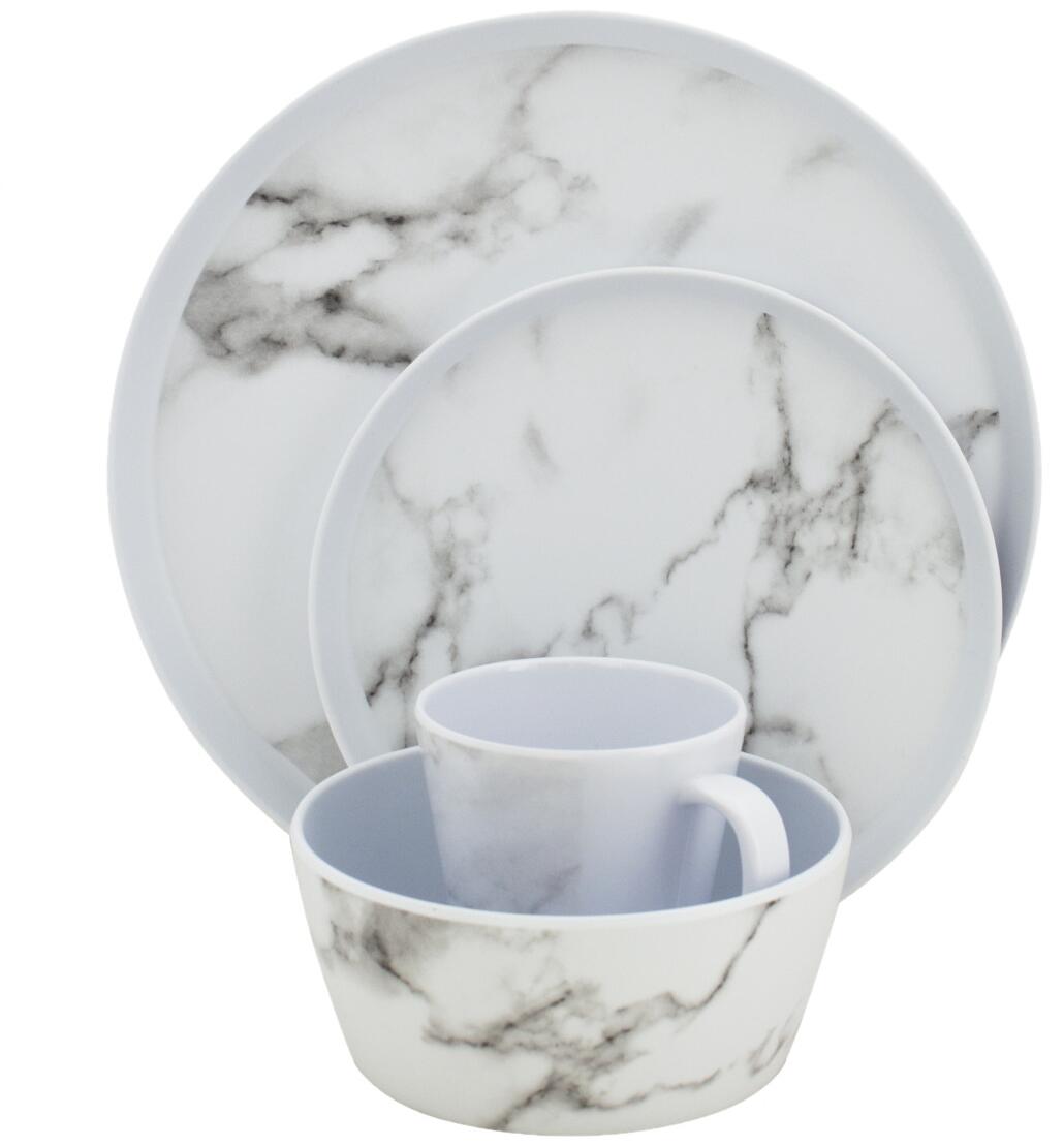 Melamin servicesett Marble 16 deler forfra med marmordesign