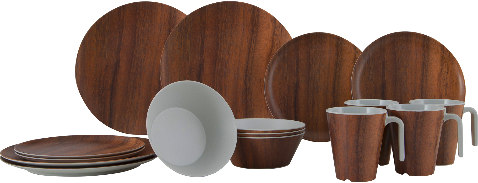 Melamin servicesett Nature Line Wood 16-deler for 4 personer forfra