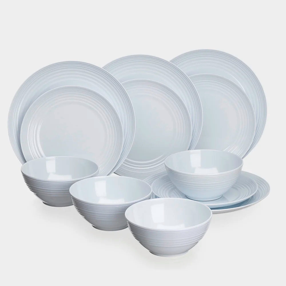Melamin servicesett Non-Slip Seramika Cool White 12 deler forfra