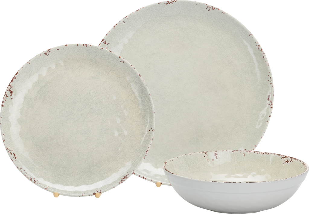 Melamin servicesett Rustic Pearl 12 deler sklifast forfra