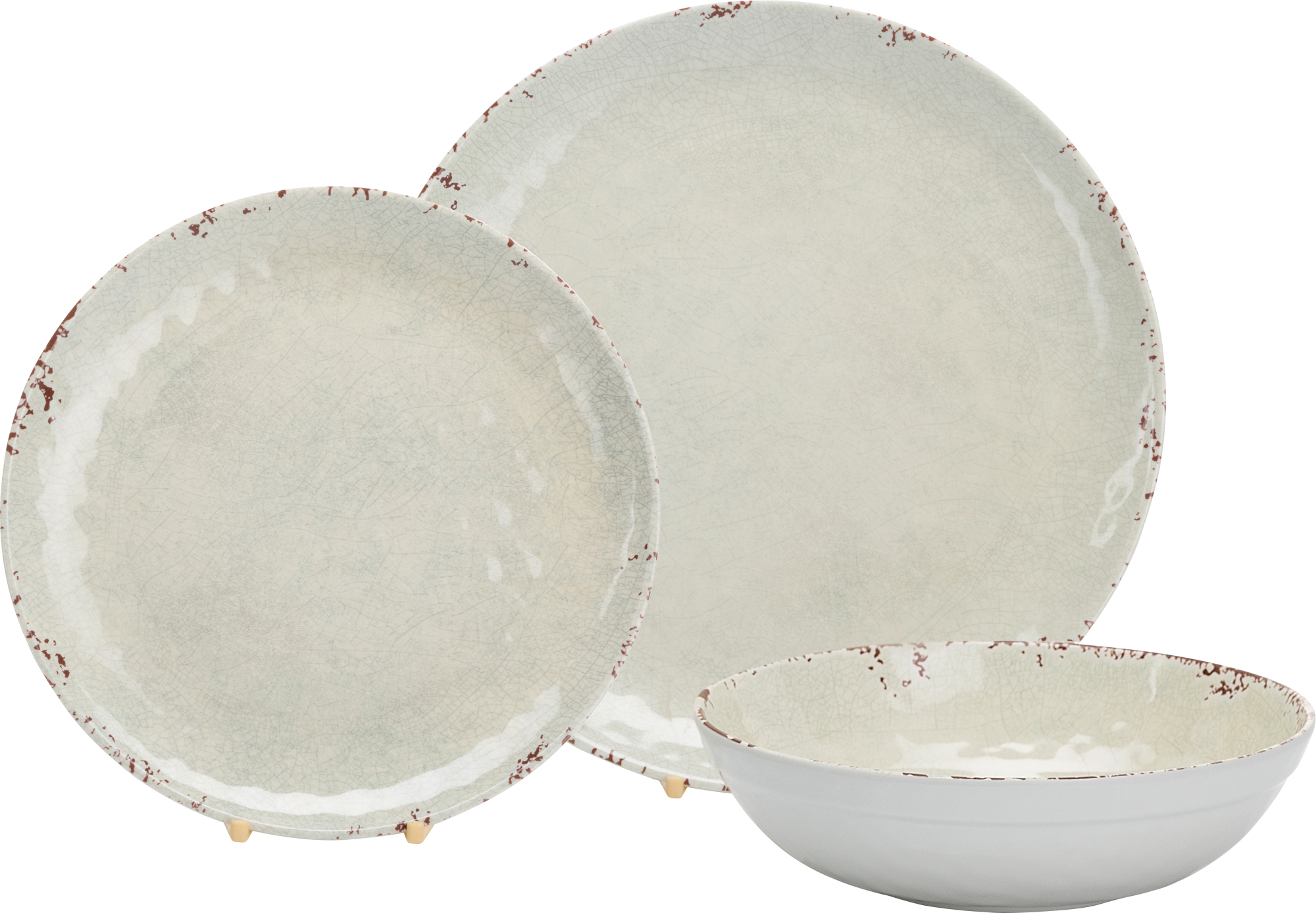 Melamin servicesett Rustic Pearl 12 deler sklifast forfra