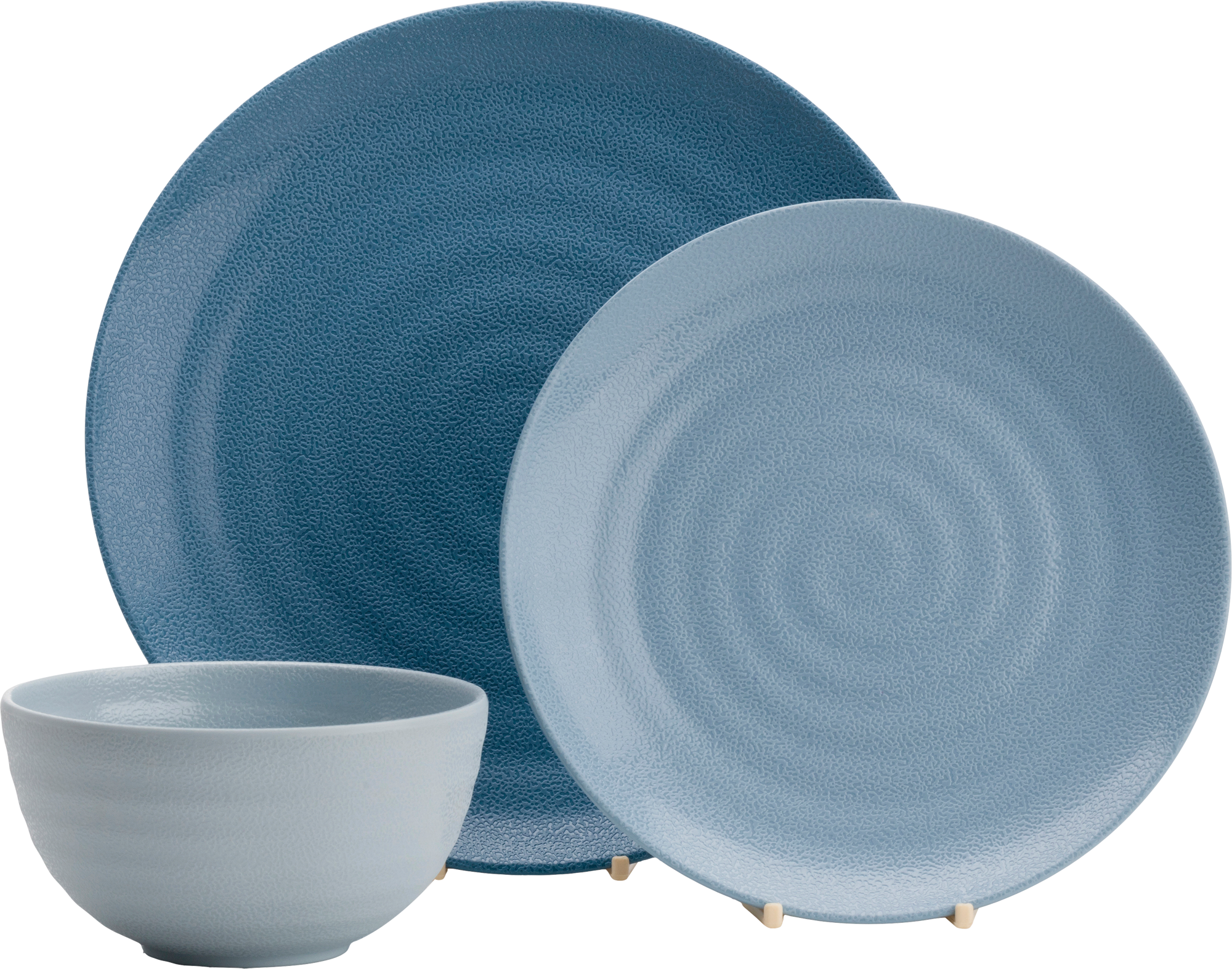 Melamin servicesett Shades of Blue 12 deler for 4 personer - Flamefield sett forfra