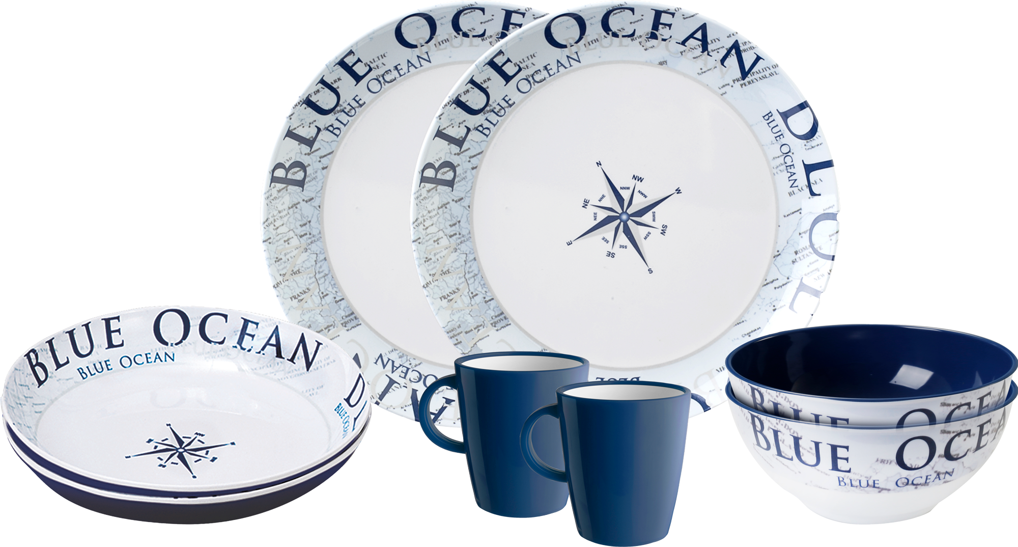 Melamin servicesett Tête-à-tête Blue Ocean 8-deler BPA-fri forfra