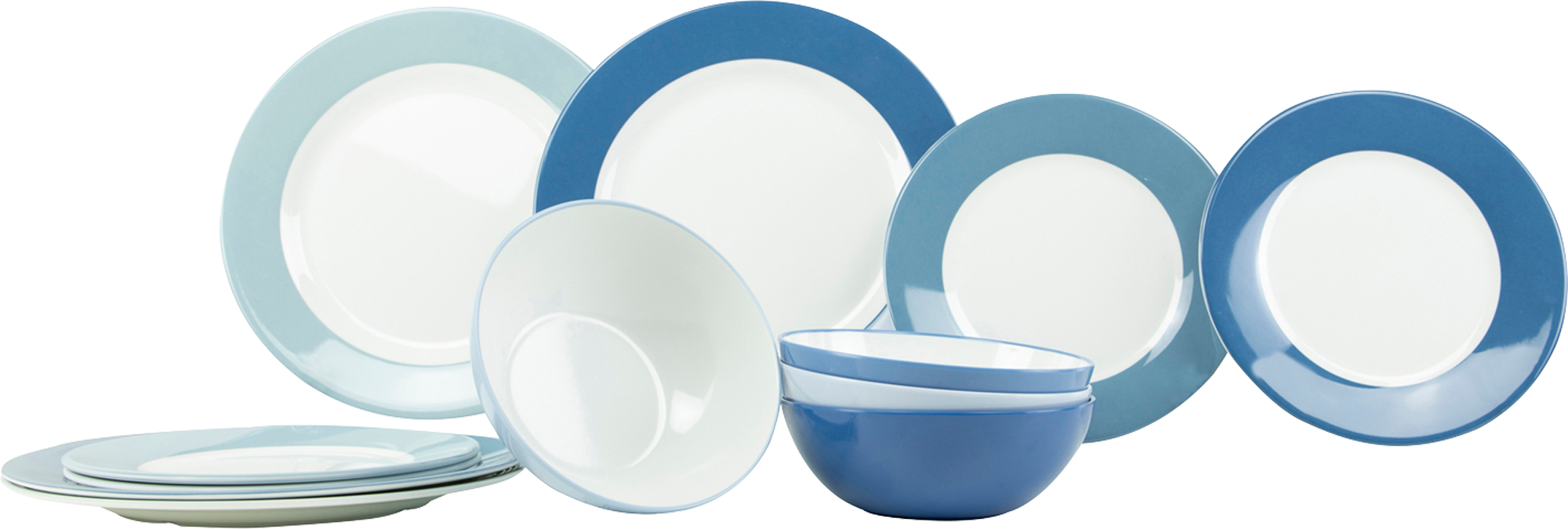 Melamin servise-sett COL 12-deler for 4 personer sky Gimex forfra