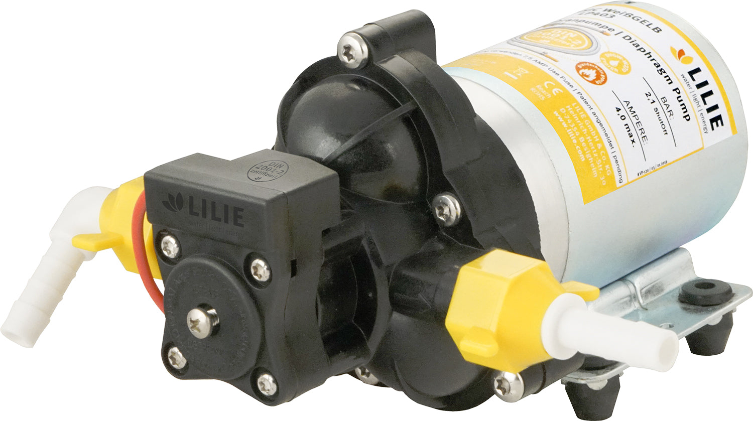 Membran vannpumpe 12V 7 l/min for bobil, 3 tappesteder Lilie front