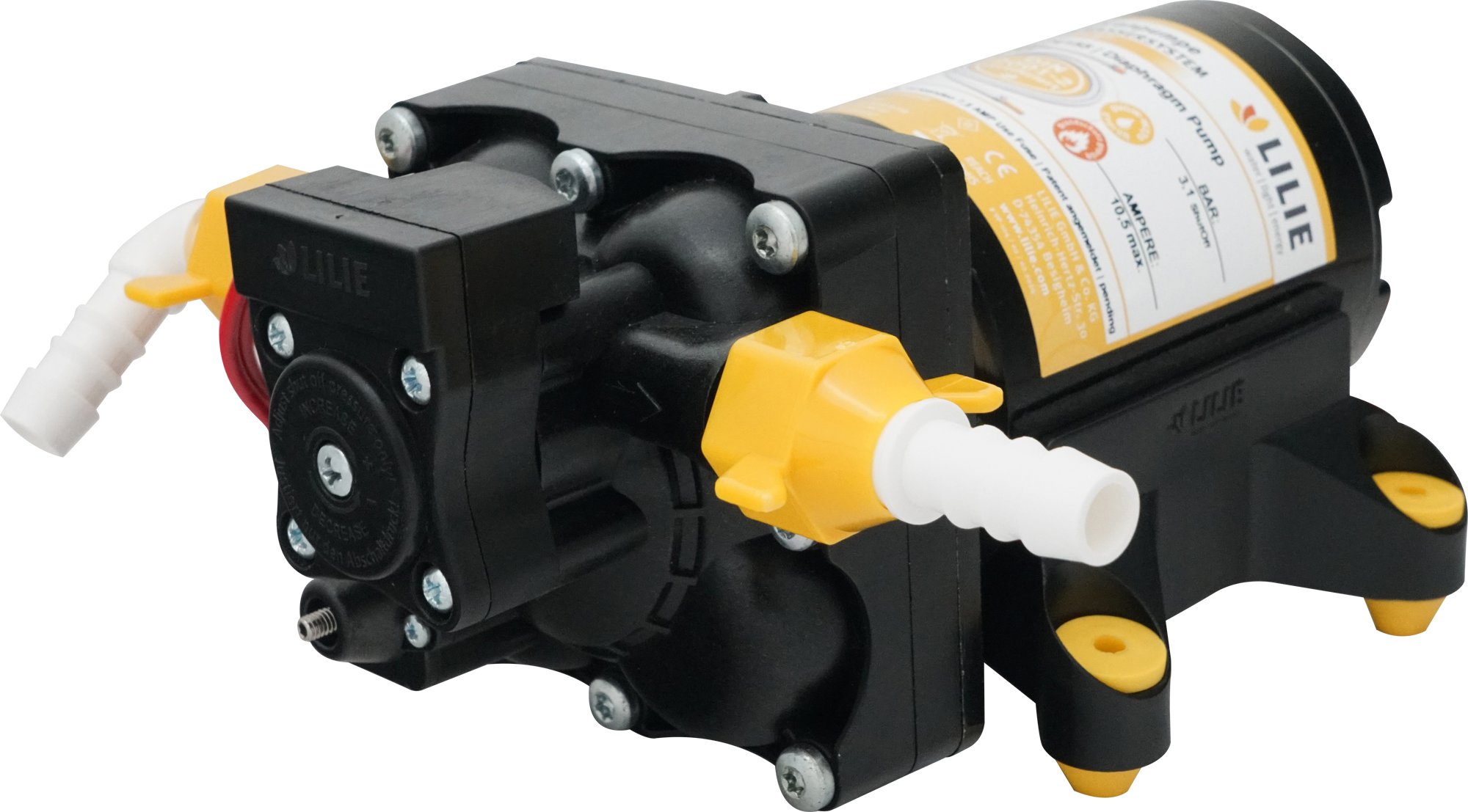 Membranpumpe Softserie 4-kammer 12V 3,1 bar 12,2 l/min - Lilie sett forfra
