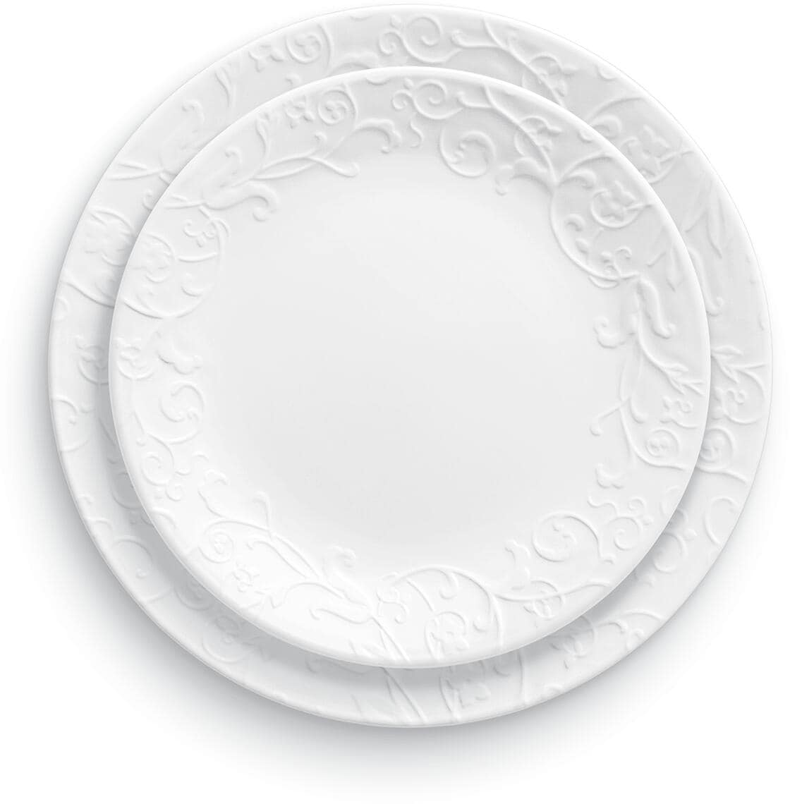 Middagstallerken Bella Faenza Vitrelle-glass hvit Corelle forfra