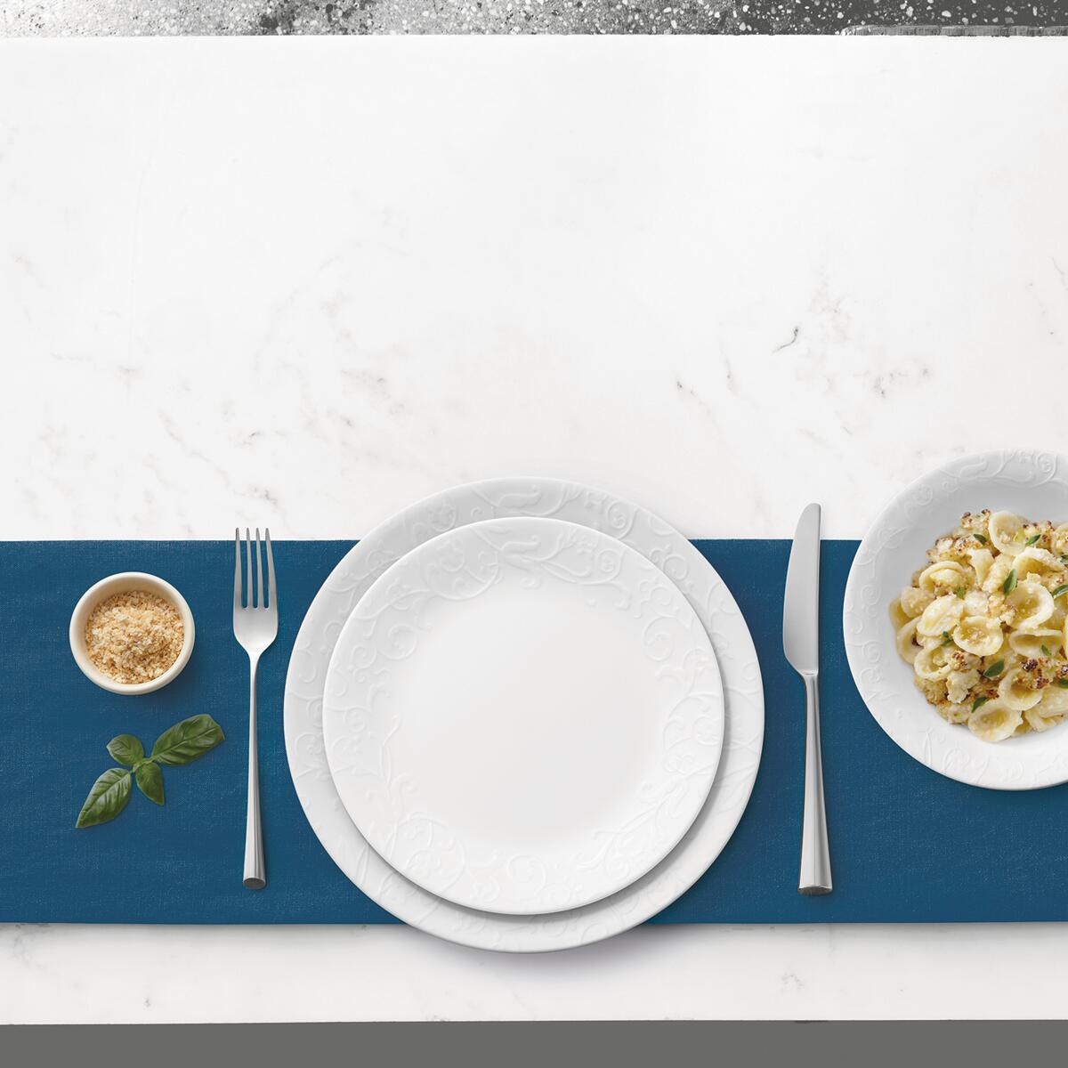 Middagstallerken Bella Faenza Vitrelle-glass hvit Corelle bakside