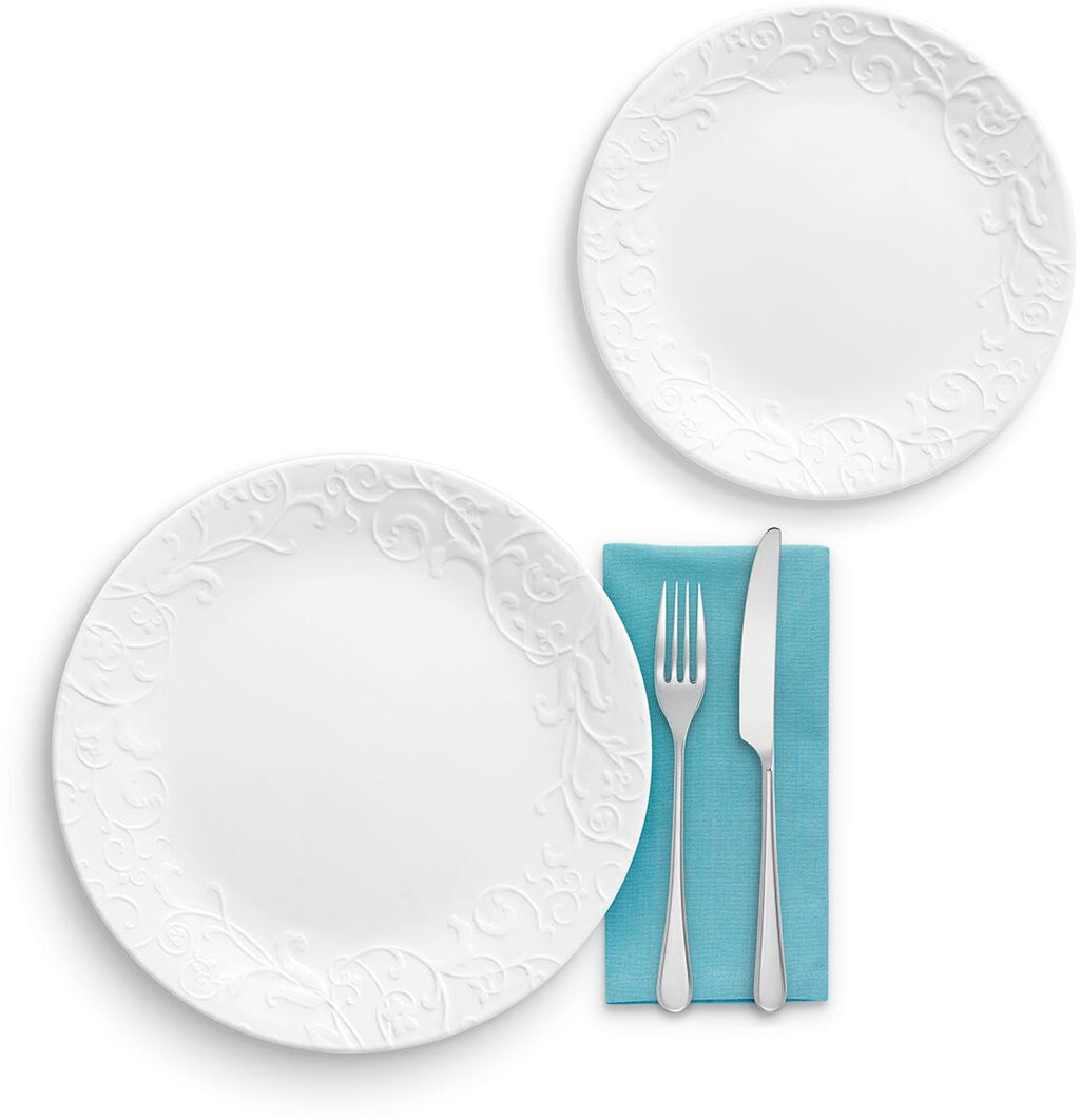 Detalj av Middagstallerken Bella Faenza Vitrelle-glass hvit Corelle