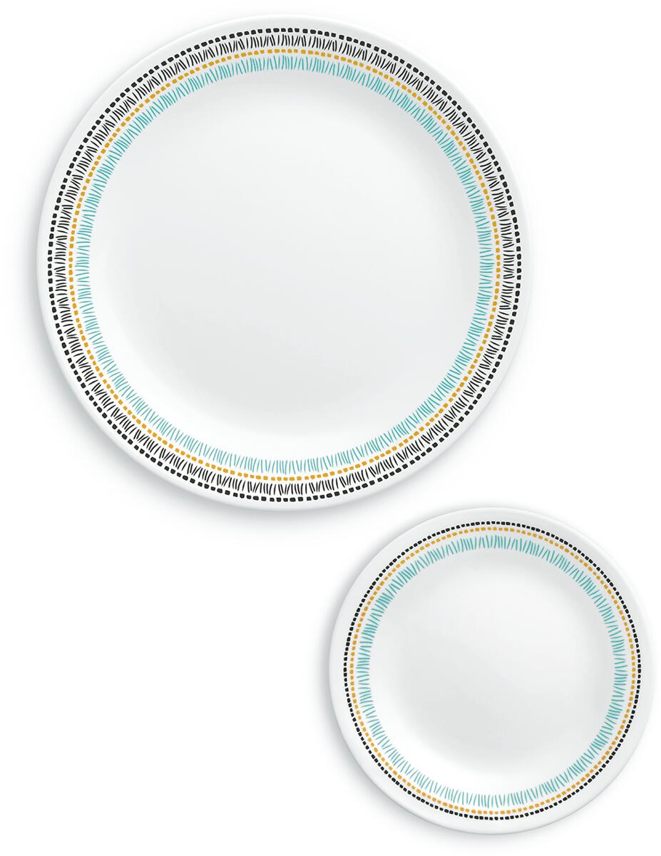 Middagstallerken Paloma i Vitrelle glass hvit fargerik forfra