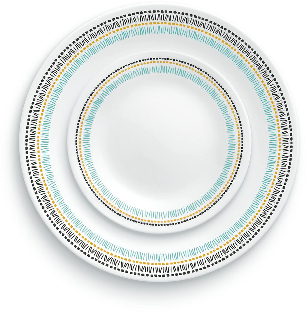 Middagstallerken Paloma i Vitrelle glass hvit fargerik bakside