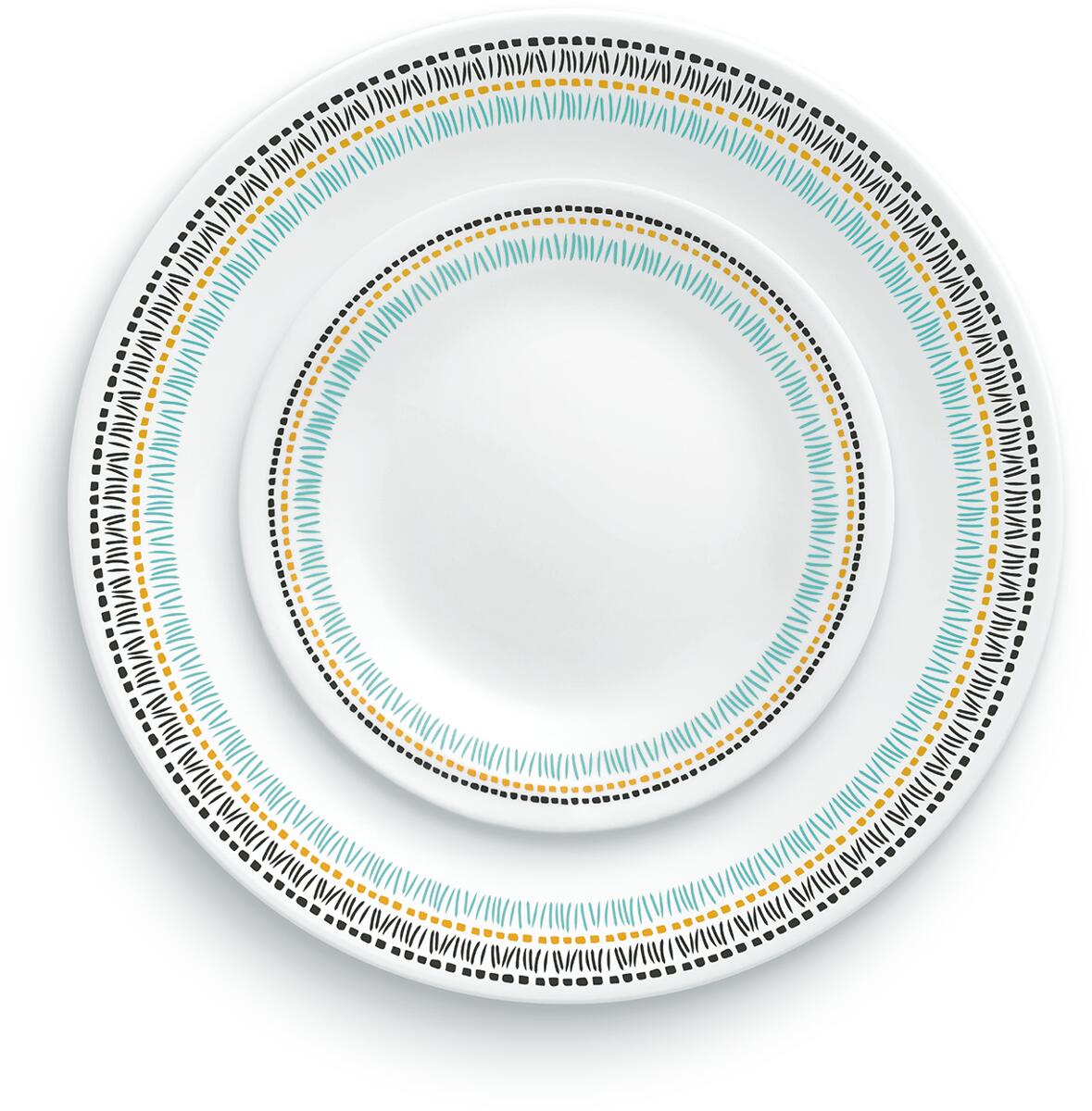 Middagstallerken Paloma i Vitrelle glass hvit fargerik bakside