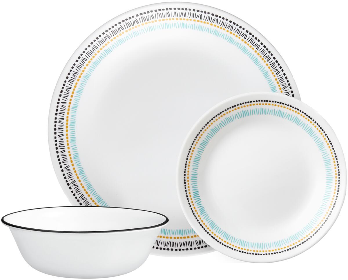 Detalj av Middagstallerken Paloma i Vitrelle glass hvit fargerik