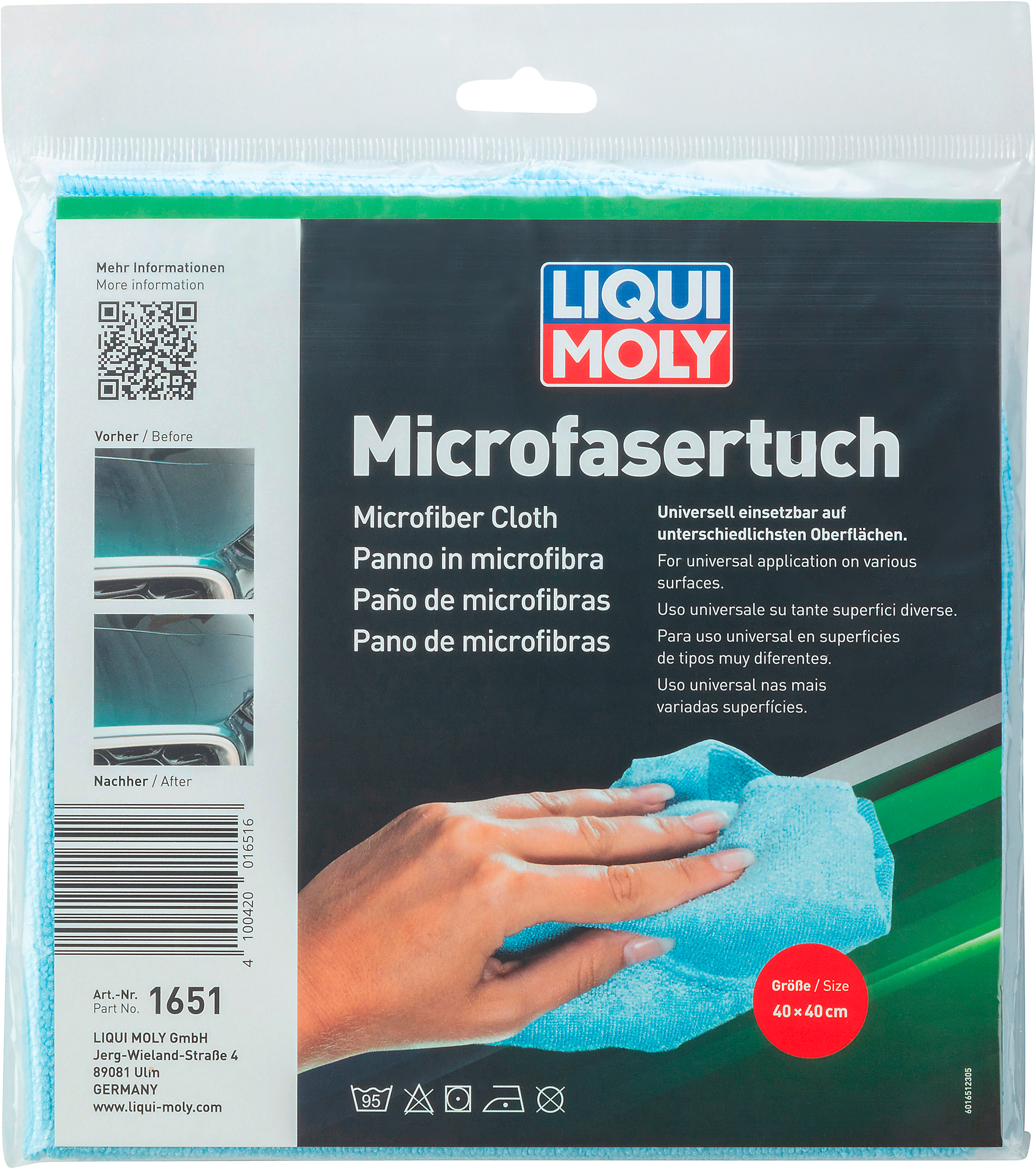 Mikrofiberklut stripefri 40 x 40 cm lyseblå Liqui Moly for rengjøring