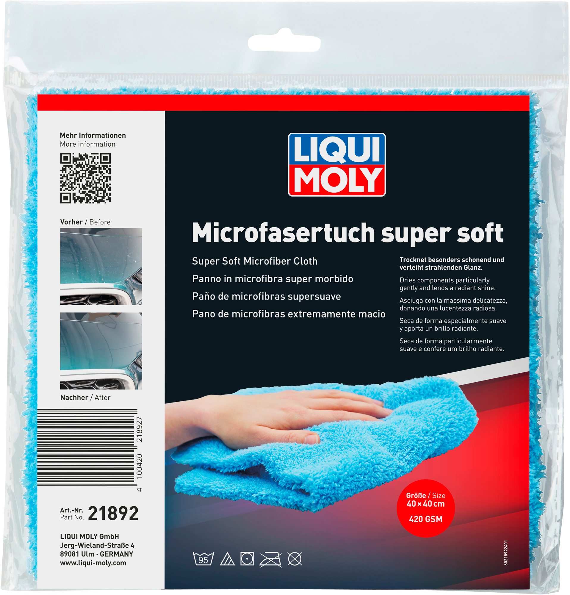 Mikrofiberklut Super Soft 40 x 40 cm lyseblå Liqui Moly for skånsom rengjøring