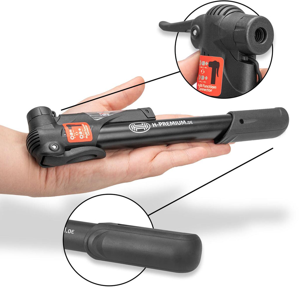 Mini håndpumpe for sykkel med manometer 8 bar 175 g - Heyner bakside