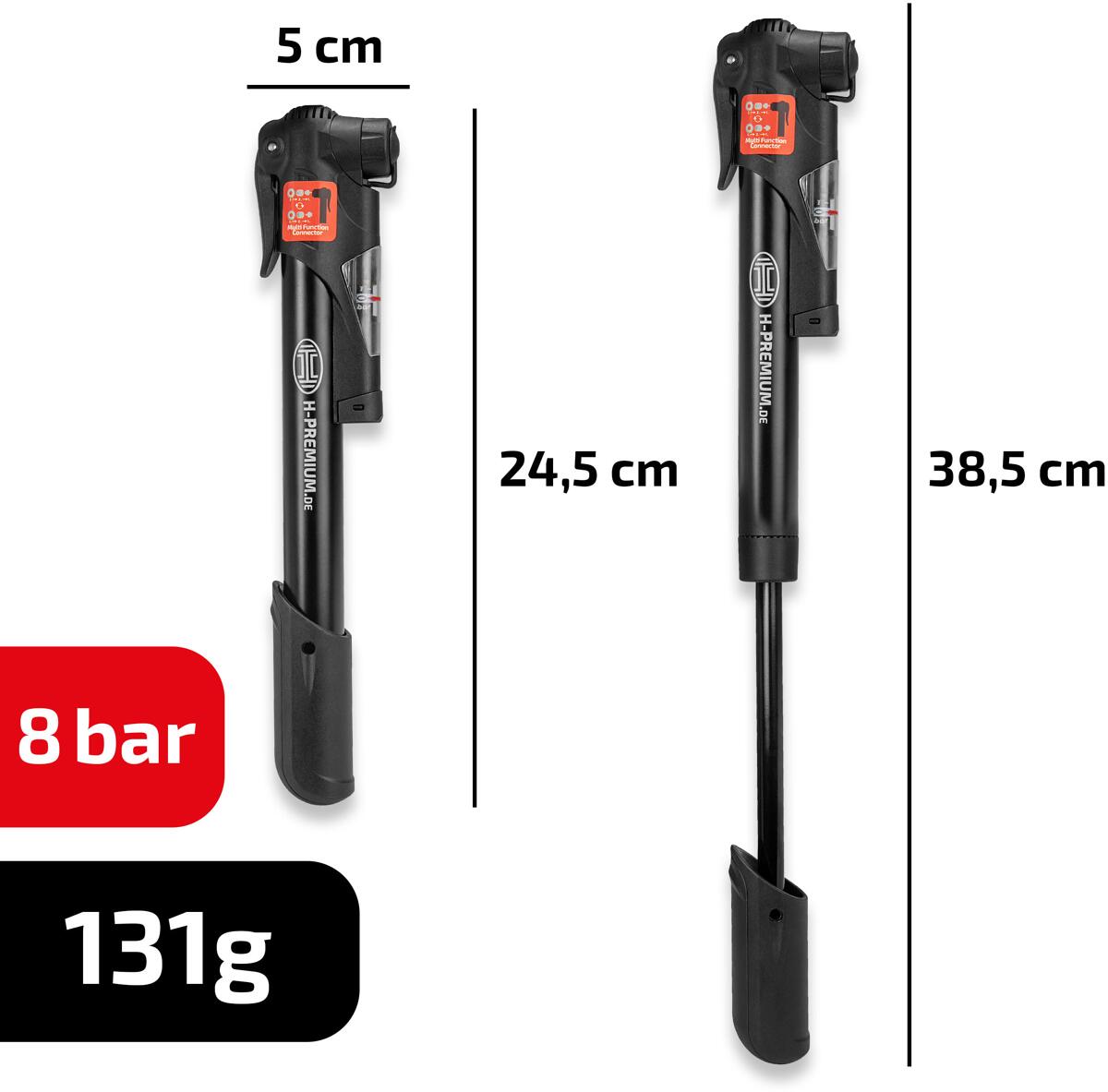Mini håndpumpe for sykkel med manometer 8 bar 175 g - Heyner med sykkelholder