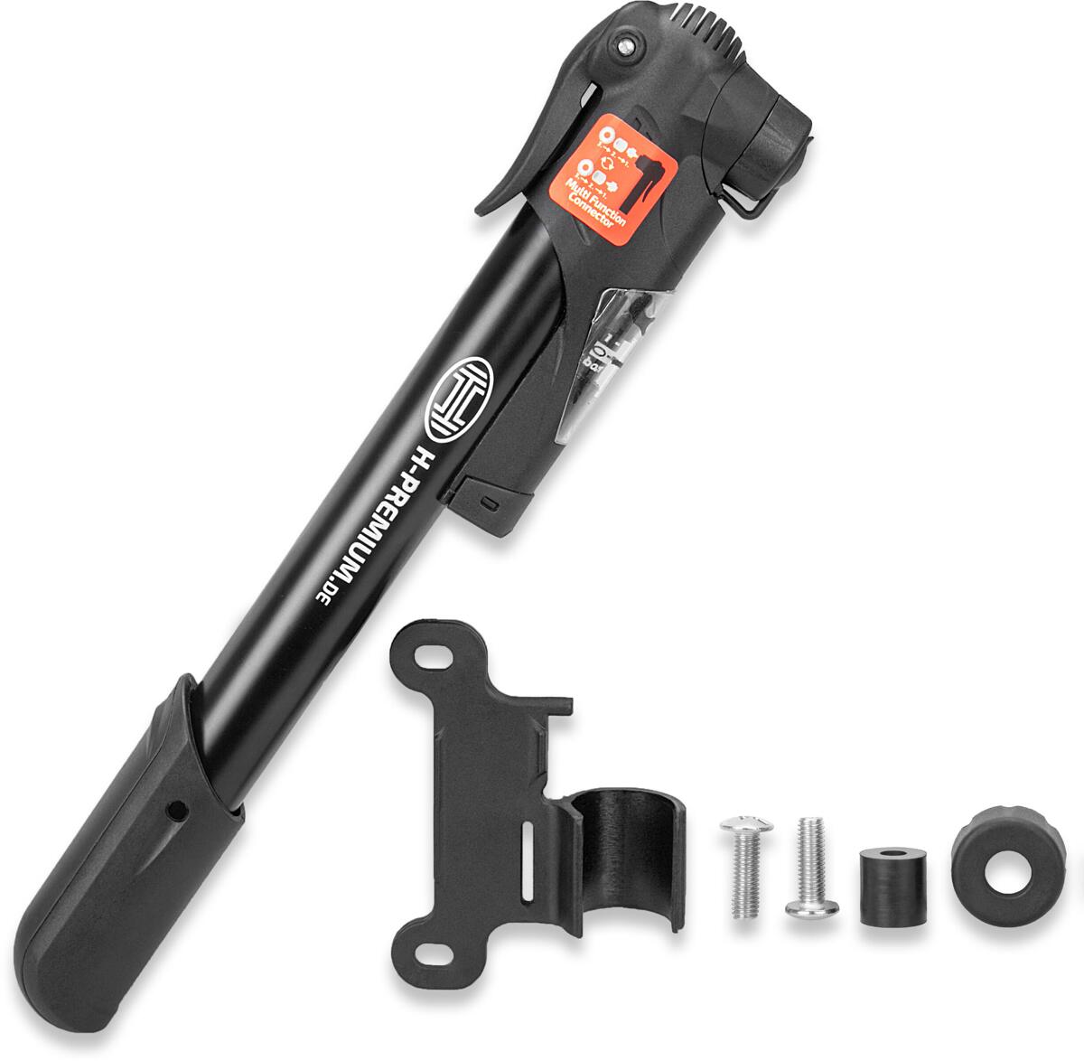 Mini håndpumpe for sykkel med manometer 8 bar 175 g - Heyner komplett sett