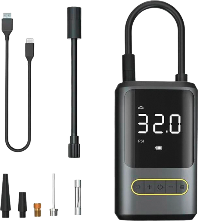 Mini kompressor med batteri 10 bar LED USB-C - IWH forfra