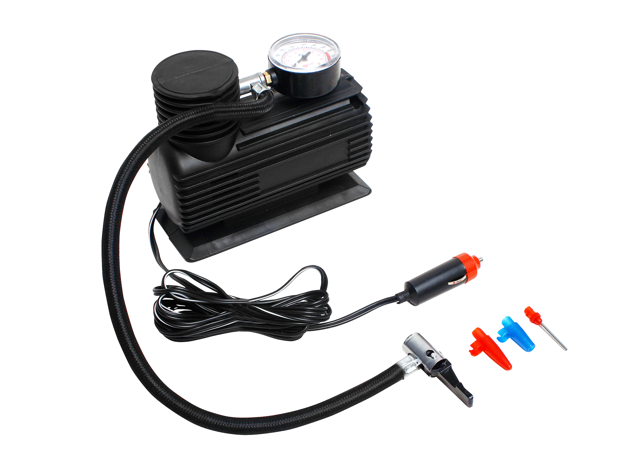 Mini kompressor 12V 17 bar 80W med manometer - Eufab forfra