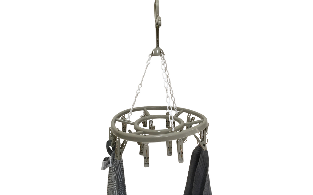 Mini tørkestativ rundt 27 cm med 16 klesklyper bakside