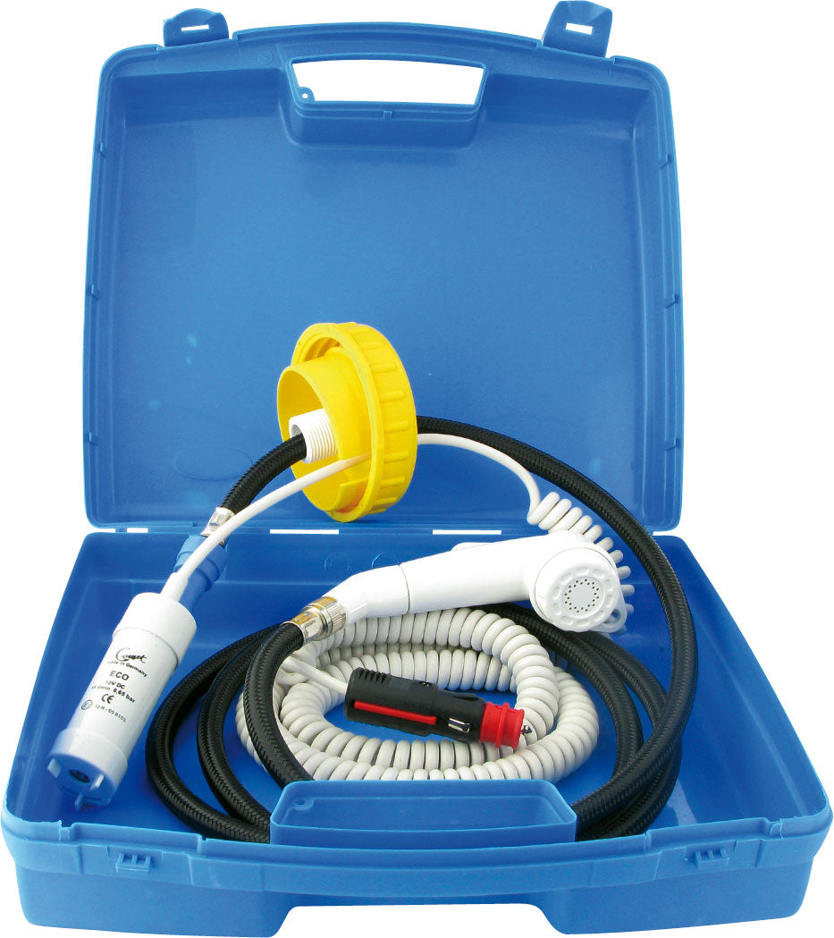 Mobil campingdusj 12V dykpumpe 12 l/min med koffert - Comet forfra