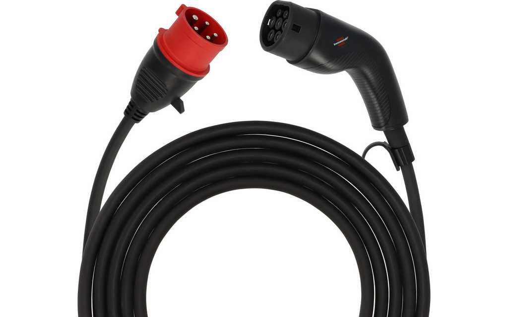 Detalj av kabel og display på Mobil EV-lader Typ 2 CEE 11 kW 8 m kabel med display