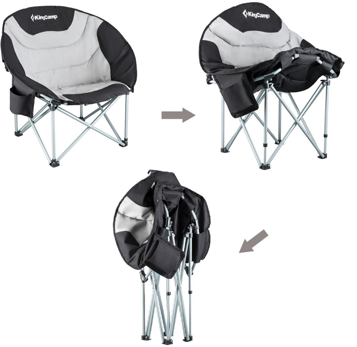 Moonchair Deluxe sammenleggbar 150 kg svart/grå - KingCamp pakket i transporttaske