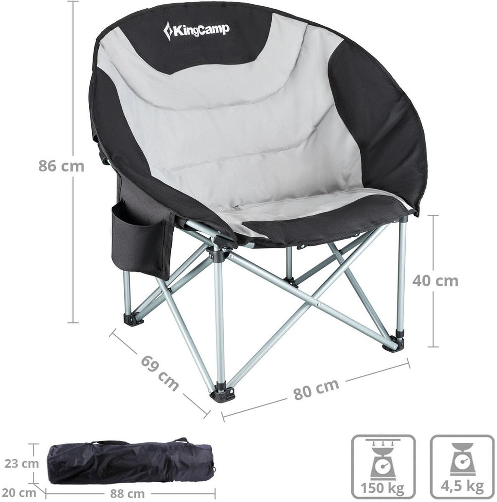 Moonchair Deluxe sammenleggbar 150 kg svart/grå - KingCamp sideprofil