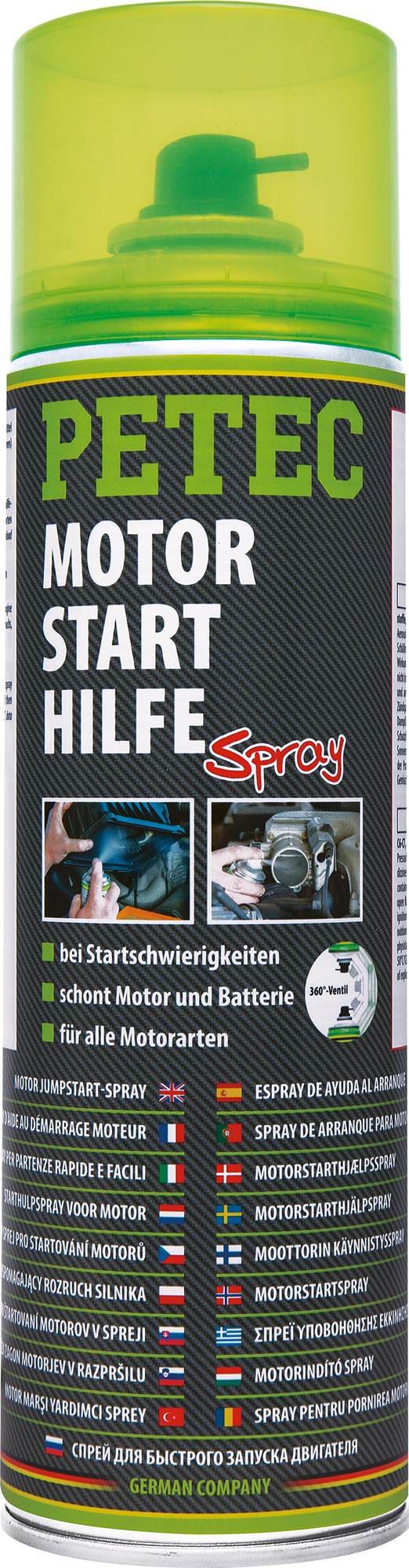 Motorstarthjelp spray 500 ml for alle motortyper - Petec forfra