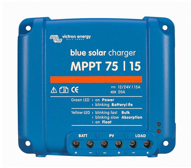 MPPT solcelleladeregulator BlueSolar 75V/15A 12V/24V - Victron Energy forfra
