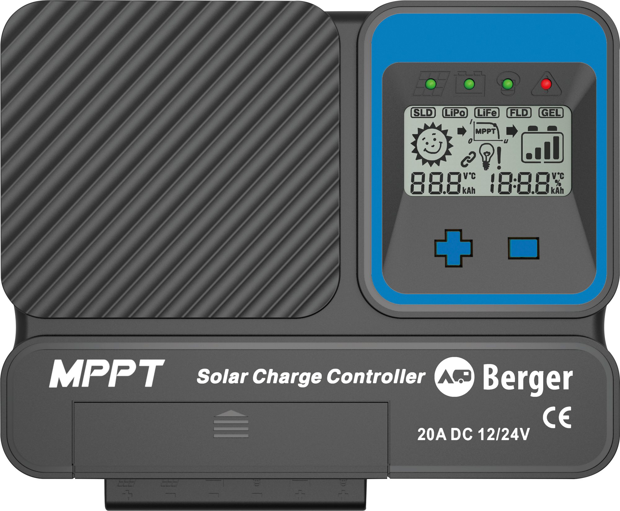 MPPT solcelleladeregulator SX PRO 20 A forfra