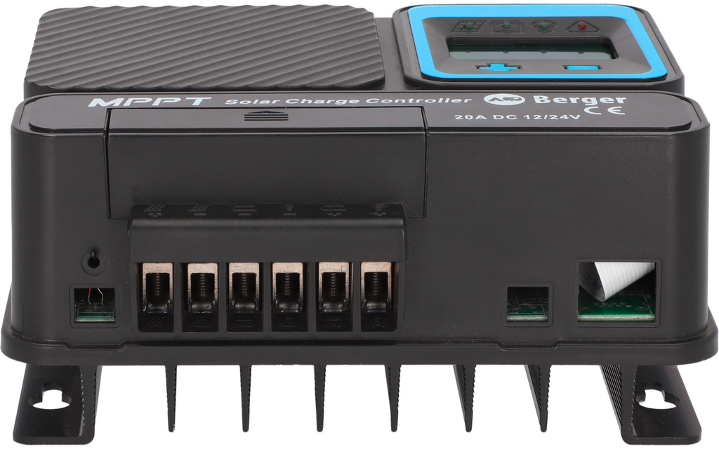 Nærbilde av MPPT solcelleladeregulator SX PRO 20 A koblinger