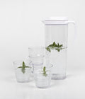Mugge med 4 glass i SAN-plast, 5-delt sett, forfra