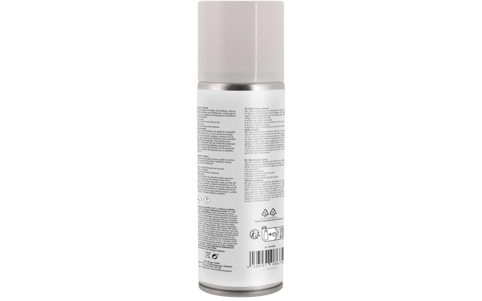 Multi Cleaner Spray 200 ml rengjøring for lim- og tetteflater bakside