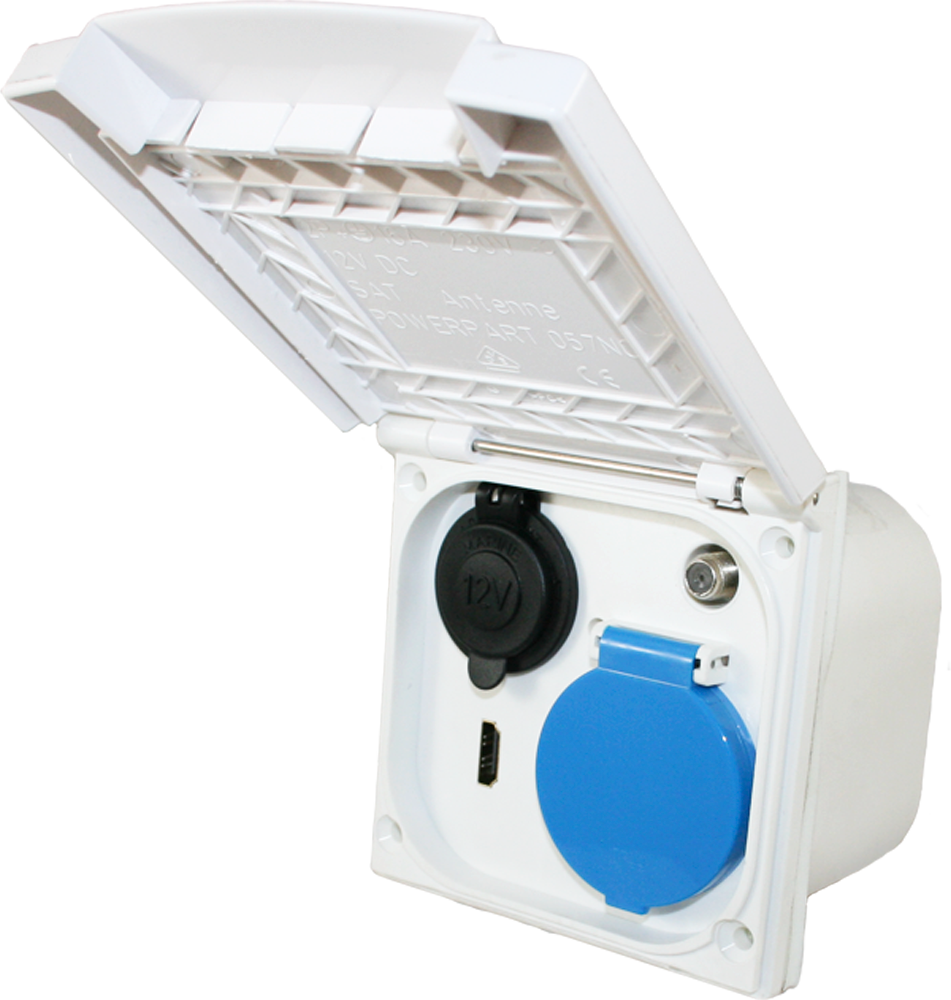 Multifunksjons utvendig stikkontakt 12V/230V/HDMI/SAT 13x12 cm fra Haba