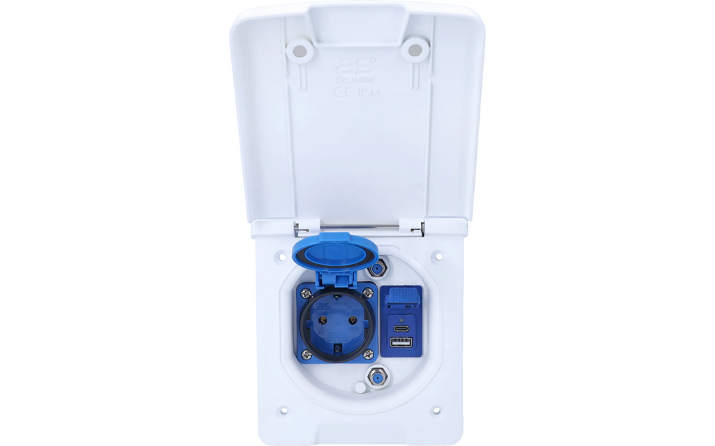 Bakside av Multifunksjonsstikkontakt 230 V med SAT USB-A USB-C IP44